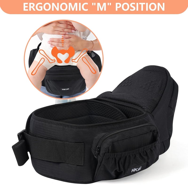 HKAI Baby Hip Carrier,Baby Carrier with Adjustable Waistband & Breathable Mesh, Ergonomic Carrier with Non-Slip Hip Seat Surface for Newborns & Toddlers (Black) - Image 4